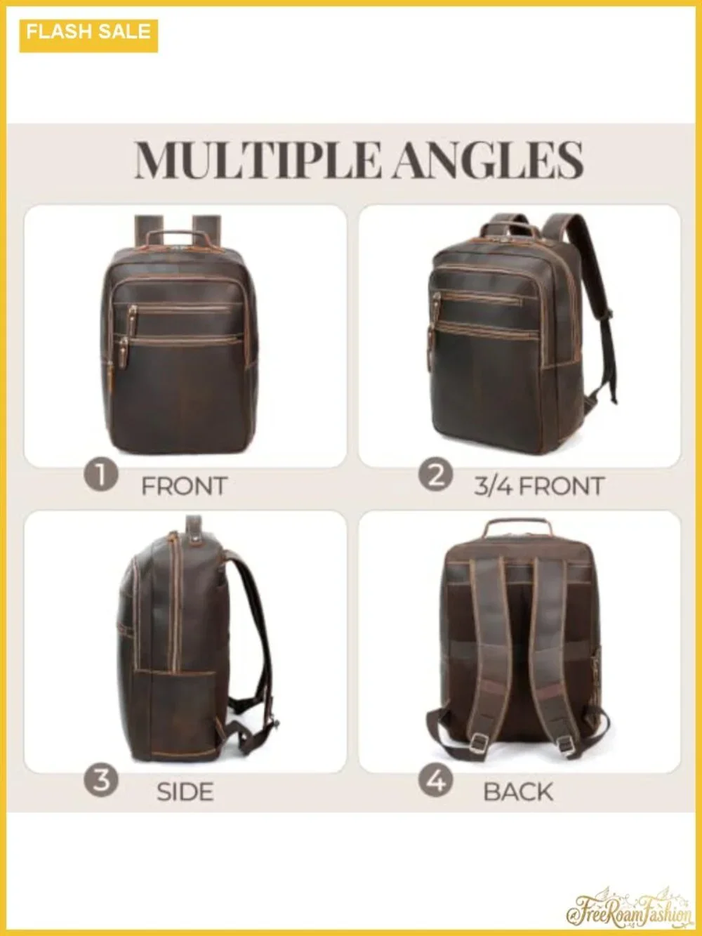 Men's Full Grain Crazy Horse Leather Laptop Backpack Anti-Theft USB Travel Work